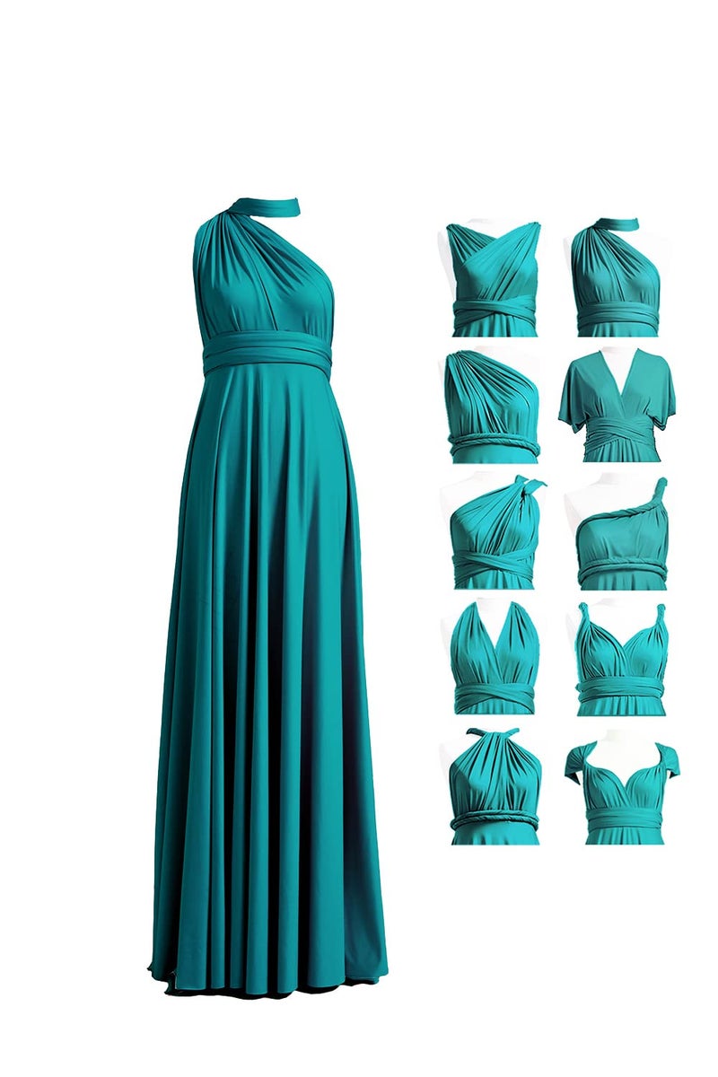 72styles Long Bridesmaid Dresses One Shoulder Sleeveless Plus Size Formal Dresses for Party Wedding Evening Prom Convertible Dress with Bandeau Teal - Image 1